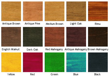 Wood dye colour samples